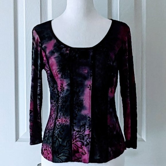 SERA NADE New York Women's 3/4 Sleeves Blouse Top  Size S  Black & Mauve  NWOT - Picture 1 of 5